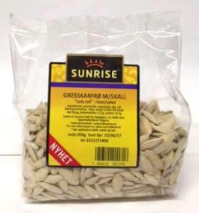 GRESSKARFRØ M/SKALL RISTET SALTET 205G